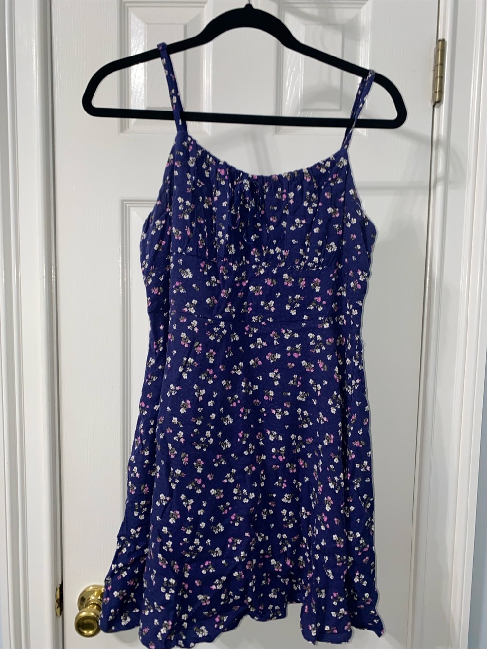 Navy Floral Adjustable Spaghetti Strap Sundress Size Large